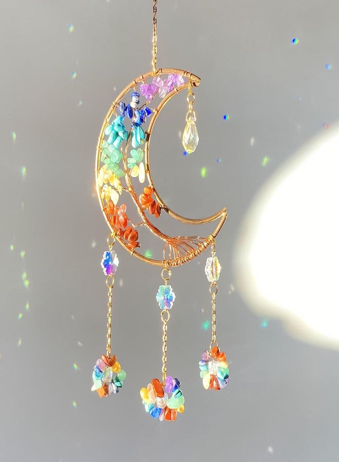 CARPDIM Moon Dream Catchers with Crystal 7 Chakra Gemstone Dream Catchers Crystal Suncatcher Rainbow Maker Good Luck Decor for Window Wall Car Home Garden (Moon) - Image 5